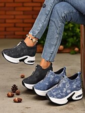 cheap Women&#039;s Sneakers-Women&#039;s Canvas Platform Sneakers with Air Cushion – Trendy Zip-Up Wedge Walking Shoes for Casual Outfits, Street Style and Travel