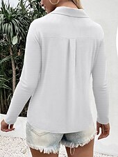economico Top Semplici da Donna-Camicia da donna con bottoni blusa unicolore elegante casual a maniche lunghe scollata a V colletto regolare eleganti quotidiani stampa nera bianca blu fucsia estate primavera