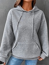 billige Teksturert hettegensere og sweatshirt-Dame Pullover hettegenser-genser عادي Gatemote Fritid Langermet Med hette Vanlige topper Ferie Ut på byen Lomme Svart Hvit Grå Høst Vinter