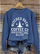 abordables Hauts d&amp;#39;Halloween-Femmes Sweatshirt Pull Graphique Crâne Sorcière Mode Occasionnel manche longue Col ras du cou Col rond Hauts Réguliers Rue Tenue Quotidienne Occasionnel Imprimé Vert herbe Noir Blanche Bleu Orange