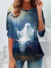 Χαμηλού Κόστους Μπλούζες αποκριών-Halloween Γυναικείο T-shirt Μακρύ Μανίκι Crew Λαιμός Μακρύ Μανίκι Τουνίκ Γραφικό Φάντασμα Μάγισσα Vintage Στιλάτο Στρογγυλός Λαιμός Κανονικά Μπλουζάκια Καθημερινά Σαββατοκύριακο Εκτύπωση Μπλε Πράσινο