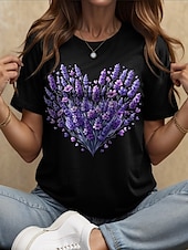 ieftine tricou floral-Pentru femei Tricou Inimă Floral Grafic Epocă Stilat Clasic Manșon scurt Stil Nautic Rotund Topuri obișnuite Zilnic Ieșire Sfârșit de săptămână Imprimeu Negru Alb Galben Roz Îmbujorat Albastru piscină