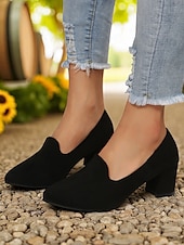 cheap Block Heels-Women&#039;s Blue Block Heel Shoes– Elegant Faux Suede Pumps for Semi-Formal Gatherings, Cottage Garden Parties and Church Sundays