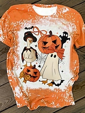 billige Kunst &amp; Design t-skjorte-Halloween Dame T skjorte Grafisk Hodeskaller Årgang Stilfull Fritid Kortermet Crew-hals Vanlige topper Daglig Helg Trykt mønster Gul Oransje Rose Rosa Sommer Høst