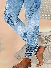 cheap Art&amp;Design Print-Women's Leggings Vacation Vintage Fashion Ankle-Length High Waist Floral Graphic Paisley Printing Soft Breathable High Elasticity Daily Outdoor Navy Light Blue Spring Fall Winter Slim Fit