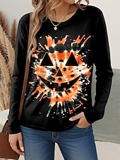 ieftine tricou Art &amp; Design-Halloween Pentru femei Tricou Grafic Dovleac Epocă Stilat Clasic Manșon Lung Stil Nautic Topuri obișnuite Zilnic Sfârșit de săptămână Imprimeu Negru Roșu-aprins Fucsia Portocaliu Primăvară Toamnă