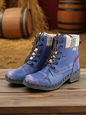 baratos Botas de combate-Botas femininas retrô com cadarço – botas de combate casuais vintage com acabamento em tecido para viagens de outono na fazenda, aventuras ao ar livre e estilo de rua