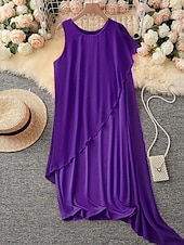 abordables Robes en chiffon-Femmes Mini Robe Robe Décontractée Robe en Chiffon Robe d&#039;été Robe Nuisette Mode Moderne Quotidien Plage Week-end Coupe régulière Uni Sans manches Col ras du cou Noir Rose Claire Violet Kaki Été