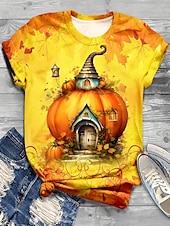 ieftine tricou Art &amp; Design-Halloween Pentru femei Tricou Grafic Dovleac Epocă Stilat Clasic Manșon scurt Stil Nautic Topuri obișnuite Zilnic Sfârșit de săptămână Imprimeu Galben Portocaliu Vară Toamnă