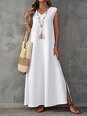economico Vestito Semplice-Per donna Abito maxi Abito a trapezio Abito Estivo Casual Quotidiano Vestibilità regolare Semplice Senza Maniche Scollo a V Nero Bianco Viola chiaro Verde Estate