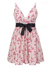 tanie Sukienki boho-Damskie Sukienka mini Sukienka Boho Codzienne sukienki Letnie sukienki Strój zachodni Zabytkowe Codzienny Plaża Urlop Regularny Kwiaty Bez rękawów Głęboki dekolt w serek Rumiany róż Lato