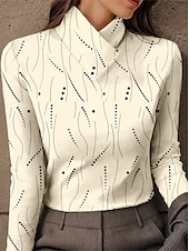 ieftine Tricou cu dungi și geometric-Pentru femei Tunică Grafic Geometric Abstract Elegant Epocă Stilat Manșon Lung Gât Înalt Topuri obișnuite Zilnic Roz Îmbujorat Albastru piscină Alburiu Toamnă Iarnă
