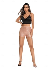 abordables Bermuda-Femmes Shorts Mode Occasionnel Longueur mollet Naturel Scintillant Paillettes Confortable Décontracté Quotidien Argent Noir Champagne Jaune Été Printemps Slim