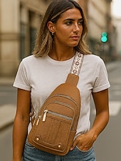 levne Tašky přes rameno-Dámská nepromokavá crossbody kabelka z umělé kůže - ležérní lehká crossbody kabelka s multifunkčními kapsami a širokým ramenním popruhem s etnickým vzorem, ideální na cestování, nakupování i každodenní nošení