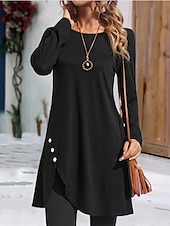 abordables Robe Simple-Femmes Mini Robe Robe T-Shirt Occasionnel Quotidien Coupe régulière Uni manche longue Col ras du cou Noir Rouge Vert Gris Printemps Automne