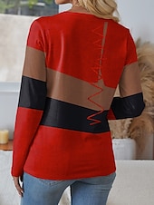 billige Stripe og geometrisk t-skjorte-Dame T skjorte Grafisk Geometrisk Årgang Stilfull Klassisk Langermet V-hals Vanlige topper Daglig Helg Trykt mønster Gul Rød Blå Grønn Vår Høst