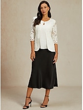 Недорогие Пиджаки и костюмы-Женский кружевной жакет-блейзер из сетки, элегантный, с рукавами длиной 3/4, круглым вырезом, обычные топы для свадьбы, гостей, работы, повседневной носки, кружева белого цвета, весна-осень