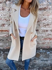 economico Cappotti Trench-Per donna Cappotto Trench Caldo Confortevole Tasca Bottoni Moda Moderno Casual Semplice Uscire Weekend Doppiopetto Lungo Bavero a lancia Vestibilità regolare Manica Lunga Capispalla Nero Bianco