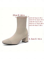 preiswerte Stiefeletten-Marineblaue Strick-Sockenstiefel für Damen – spitze Stretch-Stiefeletten mit Blockabsatz für elegante Alltags- und Herbstoutfits