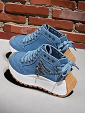 abordables Baskets femme-Baskets montantes en toile pour femmes – Chaussures à lacets à plateforme décontractées pour le style urbain, les voyages et les activités du week-end