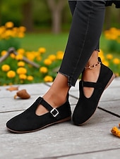 preiswerte Damenhausschuhe und -halbschuhe-Ballerinas für Damen mit breiter Zehenpartie aus Wildlederimitat und verstellbarem Riemen – bequeme Freizeitschuhe für Garten, Park und Spaziergänge im Freien