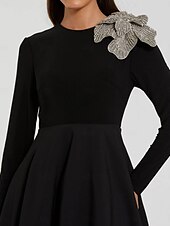 ieftine negru-Rochie de seară elegantă, cu imprimeu A-line, din catifea, crep elastic, cu cravată neagră, rochie formală de mireasă, lungime până la podea, mânecă lungă, decolteu rotund, cu imprimeu floral și