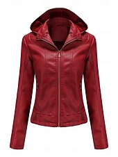 economico Giacche in finta pelle-Per donna Giacca in Ecopelle Giacca in Pile Impermeabile Confortevole Tasca Cerniera completa Foderato in pile Moda Stile da Strada Semplice All&#039;aperto Casual Quotidiano Regolare Con Cappuccio