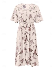 ieftine Rochii-Pentru femei Mărime Plus Rochie casual Floral În V Manșon scurt Vară Primăvară Elegant Modă Modern Casual Rochii Midi Zilnic Concediu Rochie
