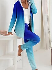 abordables Survêtements pour femmes-Femmes Actif Quotidien Sweat à capuche Survêtement Ensembles de Pantalons manche longue À capuche A Ombre Graphique Cordon de serrage Imprimé Extérieur Occasionnel Rose Claire Bleu Printemps Coupe