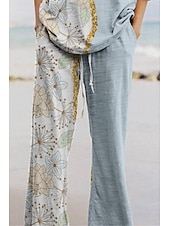 preiswerte Sets-Damen Hosen-Sets Dreiviertelarm Rundhalsausschnitt Blumen Druck Aktiv Mode Täglich Urlaub Ferien Blau Sommer Normale Passform