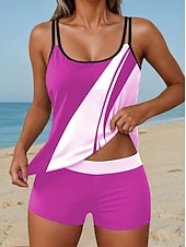 voordelige Tankini&#039;s-Dames Zwemkleding Tankini 2 stuks Hoge taille Zwempak Blote rug Vakantie Strand Kleding Grafisch Meetkundig U-hals Mouwloos Badpakken