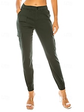 cheap Women&#039;s Cargo Pants-Women&#039;s Cargo Pants Slacks Streetwear Casual Full Length Natural Plain Pocket Soft Holiday Weekend Dark Yellow claret Forest Green Camel Fall Regular Fit