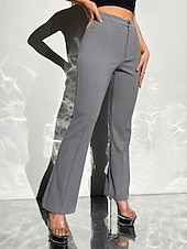 baratos calças sociais femininas-Mulheres Social Perna larga Calças Moda Roupa de rua Comprimento total Cintura Alta Tecido Bolsos Respirabilidade Confortável Rua Roupa Diária Para Noite Preto Azul Marinha Damasco Cinzento Primavera