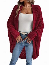 cheap Cardigans &amp; Outerwears-Women&#039;s Shrugs Solid Color Plain Daily Long Sleeve Cold Shoulder Long Tops Yellow Wine Winter