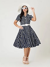 levne Šaty-Retro 50. léta Rockabilly Ke kolenům Houpací šaty Flare šaty Košilové šaty S páskem Puntíky Maškarní kostým Dámské Karneval Plesová maškaráda Dovolená Večírek Na den Dospělé Šaty Jaro léto
