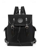 cheap College Backpacks-Women&#039;s Vintage Faux Leather Trim Backpack - Waterproof Canvas Preppy School Bag with Drawstring Closure for Teenage Girls, Students and Daily Use