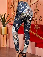 baratos Animais Impressão-Mulheres Leggings Férias Vintage Estilo Étnico Mimolet Cintura Alta Floral Gráfico Pássaro Impressão 3D Secagem Rápida Respirabilidade Macio Com Stretch Diário Casa Ao ar livre Bronzeado Preto Outono