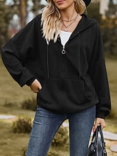billige Teksturert hettegensere og sweatshirt-Dame Hettegensere med glidelås عادي Gatemote Fritid Langermet Med hette Vanlige topper Gate Ferie Ut på byen Glidelås Lomme Lys Rosa Svart Vin Navyblå Blå Høst Vinter