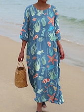 abordables Art &amp; Design Robe-Femmes Robe Midi Robe Décontractée Robe Imprimée Mode Moderne Quotidien Plage Week-end Coupe régulière Poisson Manche 3/4 Col ras du cou Jaune Rouge Bleu Été Printemps Automne