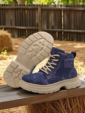 cheap Combat Boots-Women&#039;s Tie-Dye Canvas Work Boots with Chunky Sole – Casual Lace-Up Outdoor Boots for Harvest Festival, Farm Work and Fall Outings