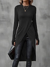 preiswerte Weißes Kleid-Damen Midikleid Etui-Kleid Wickelkleid Lässig Täglich Schlank Einfach Langarm Rundhalsausschnitt Schwarz Braun Sommer Frühling Herbst
