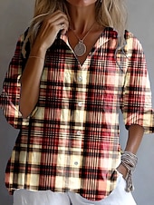abordables Tops à Rayures et Géométriques pour Femmes-Femmes Chemise Graphique Plaid Rayé ancien Tropical Quotidien manche longue Col de chemise Hauts Réguliers Travail Quotidien Boutons Imprimé Bordeaux Rose Claire Bleu clair Été Printemps