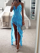 preiswerte Chiffonkleider-Damen Midikleid Freizeitkleid Cocktailkleid Kleid für Hochzeitsgäste Chiffonkleid Mode Outdoor Ferien Date Normale Passform Einfach Ärmellos Spaghettiträger Blau Sommer Frühling