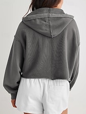baratos Moletons e Sweatshirts Texturizados-Mulheres Pulôver Moletom Com Capuz Tecido Roupa de rua Casual Manga Longa Com Capuz Tops regulares Rua Feriado Fúcsia Cinzento Claro Cinzento Outono Inverno