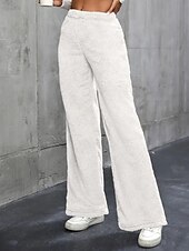 economico gamba larga e vita alta-Per donna Gamba larga Pantaloni Eleganti Streetwear Casual Lunghezza intera Naturale Semplice Elastico in vita Confortevole Ferie Uscire Weekend Grigio Nero Bianco Cachi Autunno Vestibilità regolare