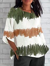 billige Kunst &amp; Design t-skjorte-Dame T skjorte Grafisk Geometrisk Batikkfarget Årgang Klassisk Fritid Halvlange ermer Crew-hals Vanlige topper Daglig Helg Strand Klær Trykt mønster Militærgrønn Sommer Vår Høst