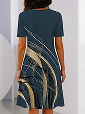 levne Šaty umění a designu-Elegantní dámské večerní midi šaty s krátkým rukávem a výstřihem do krku A-line šaty ležérní boho regular fit ombre grafika geometrická černá víno modrá nebeská modrá