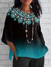 cheap Boho Tops-Women&#039;s Shirt Graphic Butterfly Color Gradient Daily Casual 3/4 Length Sleeve Crew Neck Regular Tops Daily Holiday Print Black Blue Purple Green Summer Spring Fall
