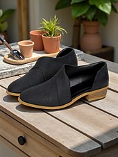 abordables Chaussures sans lacet et mocassins femme-Femmes Slip-Ons Quotidien Petit talon Bout Rond Occasionnel Minimalisme Faux Cuir Mocassin Noir Bleu Marron