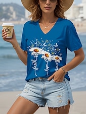 ieftine Umor &amp; Citate tricou-Pentru femei Tricou Grafic Animal Scrisă Epocă Stilat Clasic Manșon scurt În V Topuri obișnuite Zilnic Imprimeu Negru Alb Galben Roșu-aprins Albastru piscină Vară Primăvară